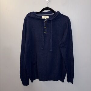 Hawker Rye Mens‎ SzL  Navy Blue Long Sleeve Henley Ribbed Hoodie Cotton Workwear